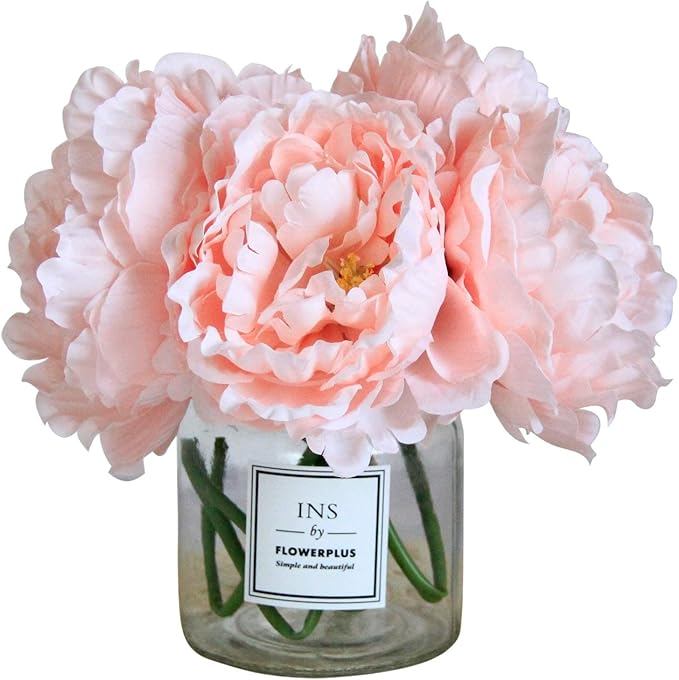 Tinsow Artificial Peony for Home Decoration, 5 Pcs Faux Peonies with Stems, Silk Flowers Bouquet for Wedding Decoration and Flower Arrangement