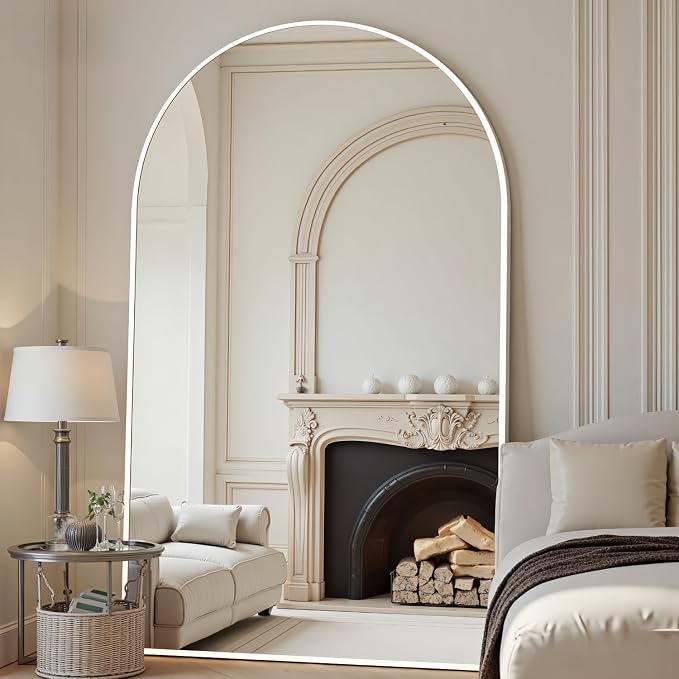 Dewfig Arched Full Length Mirror, 81"x41" Large Floor Mirror with Stand, Oversized Full Body Mirrors for Leaning or Hanging, Wall Mounted Mirrors for Bedroom, Living Room,Dressing Room, White