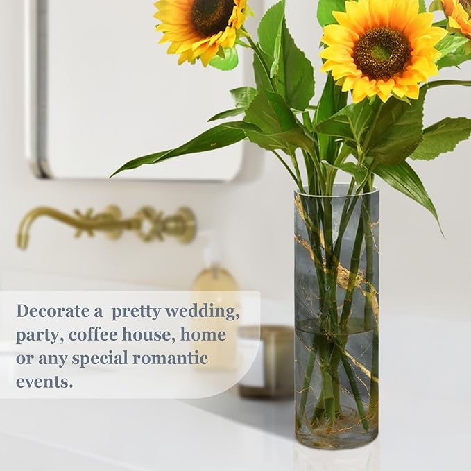 ALAZA Gold Black Marble Flower Vases for Home Decor Kitchen Bedroom Living Room Bathroom Office Table Decorations