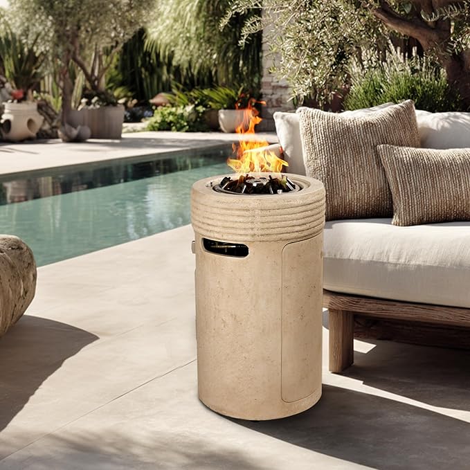 Outdoor Propane Fire Pit, 16" Propane Fire Column Patio Gas Fire Pit 50,000 BTU for Outside with Lava Rocks