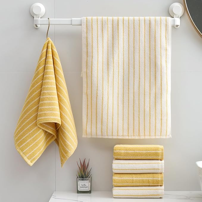 6-Pack Stripe 100% Cotton Hand Towels, Vintage Bathroom Decor, Ultra-Absorbent & Quick-Drying Face & Hand Towel for Adults Kids, Yellow and White Stripe