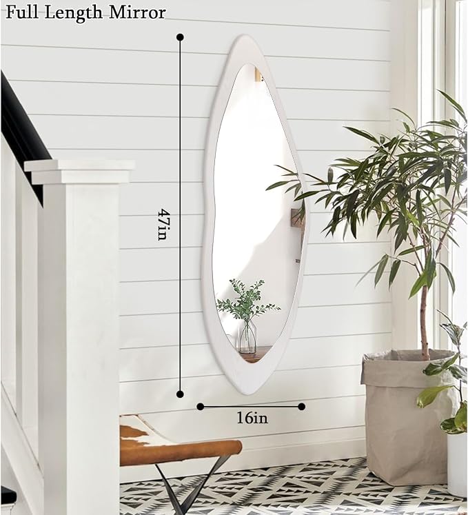 AAZZKANG Irregular Full Length Mirror Wooden Asymmetrical Wall Mirrors Modern Large for Bedroom Dressing Room Living Room Entryway 47"x16"