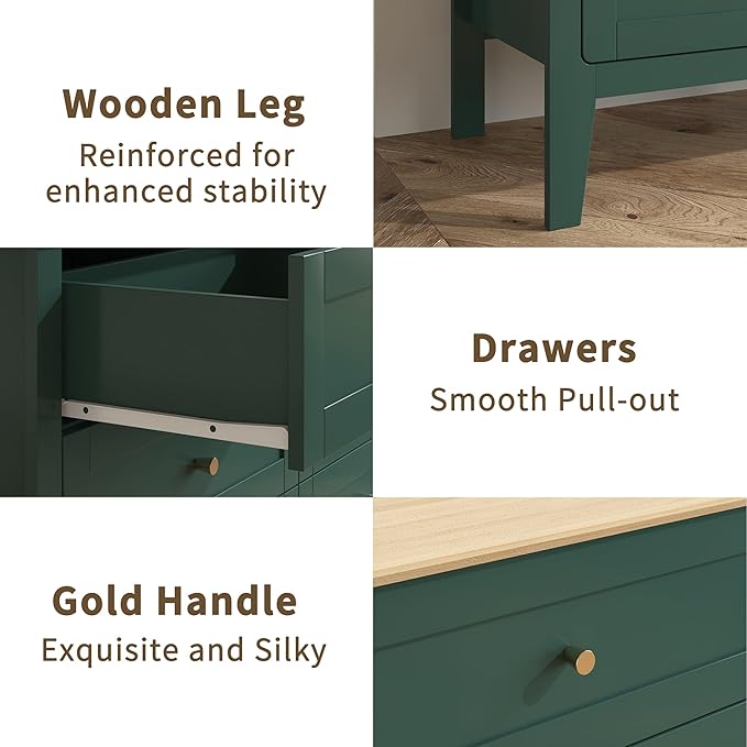 6 Drawers Green Dresser for Bedroom, 47" Wide Wood Modern Chest of Drawers, Shaker Style, Modular Dresser TV Stand for Bedroom, Living Room, Hallway (Green)