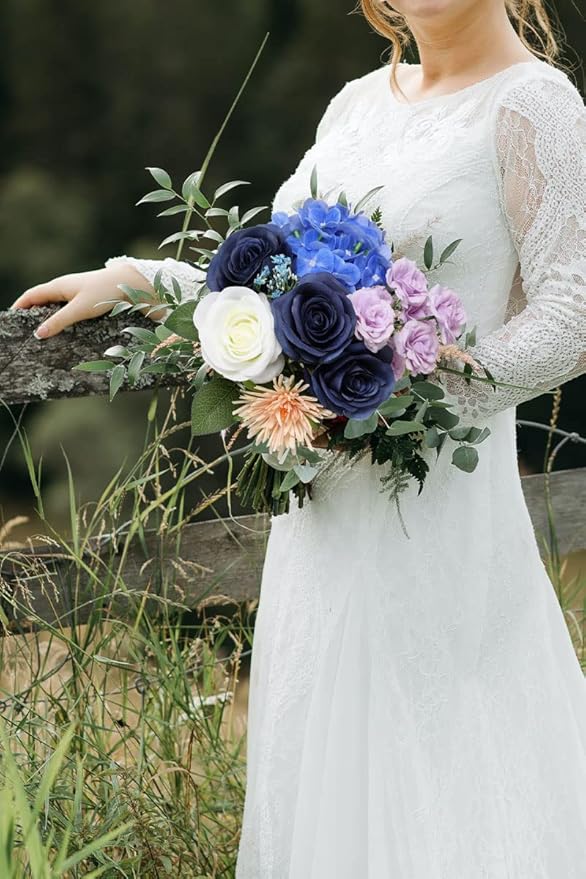 Artificial Rose Flower Artificial Flowers Flower with Long Stem Silk Roses Bouquet for Wedding Bridal Shower Party Home Decoration (Navy Blue, 30 Pcs)