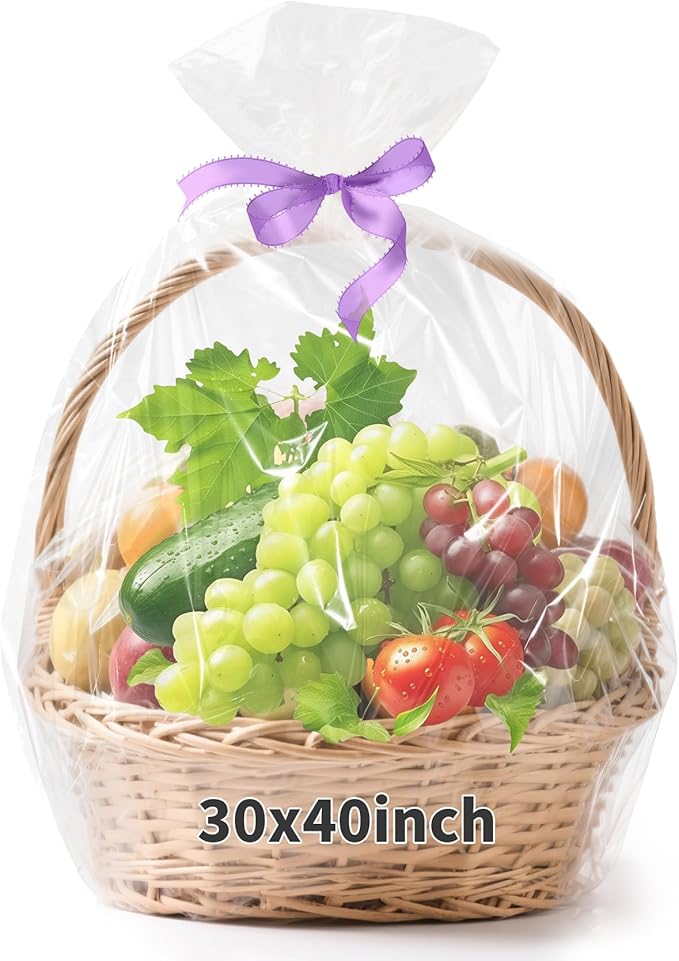 STPIYFZU 15PCS Large Cellophane Bags 30x40 Inch Christmas Clear Cellophane Wrap for Gift Baskets, 2.5 Mil Thick Clear Plastic Gift Bags for Christmas Birthday Baby Shower Wedding Raffles Party Favors
