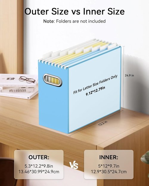 Oterri File Organizer Box - Portable Collapsible Cardboard Folder for Letter Size Files | 6-Pack, Blue