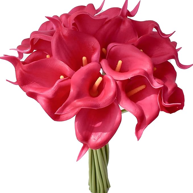 Mandy's PU Hot Pink Calla Lily Artificial Flowers 20 Stems 13.5in Faux Realistic Centerpiece for Thanksgiving and Christmas Decorations DIY Bridal Bouquet Home Décor