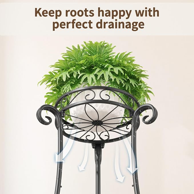LASZOLA 2 Tier Black Metal Plant Stand for Multiple Large Planters Indoor Outdoor Organizer, Heavy Duty Tall Flower Stand for Corner Patio Bathroom Office, Modern Sturdy Vertical Iron Rack, Cat Proof