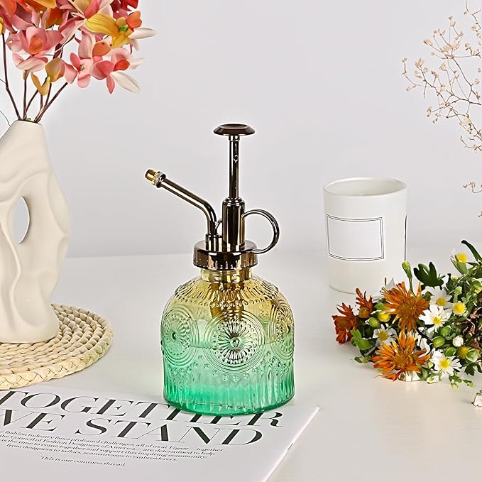 Glass Plant Mister Spray Bottle, 230ML Vintage Plant Spritzer, Succulent Watering Bottle Glass with Top Pump, Small Plants Sprayer Watering Can for Indoor Outdoor House