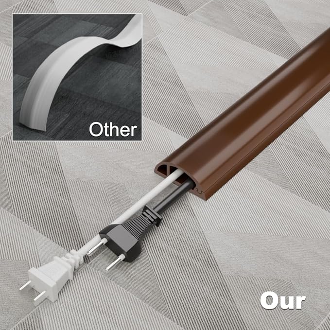 Kneelisa 6FT Side-Open Extension Cord Covers for Wires on Floor,Silicone Power Cable Protector Cord Hider Management Strip,Hide Electric Wire on Carpet,Chord Runner Protective Safety Wiremold,Brown