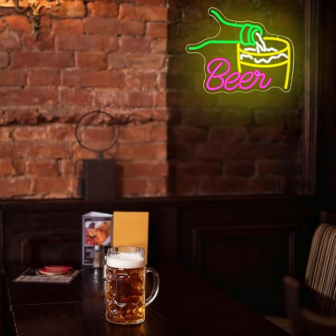 Beer Neon Signs for Wall Decor Colorful Bar Neon Sign Beer Pouring Led Sign Dimmable USB Beer Neon Light for Man Cave Beer Bar Kitchen Restaurant Shop Pub Nightclub Decoration