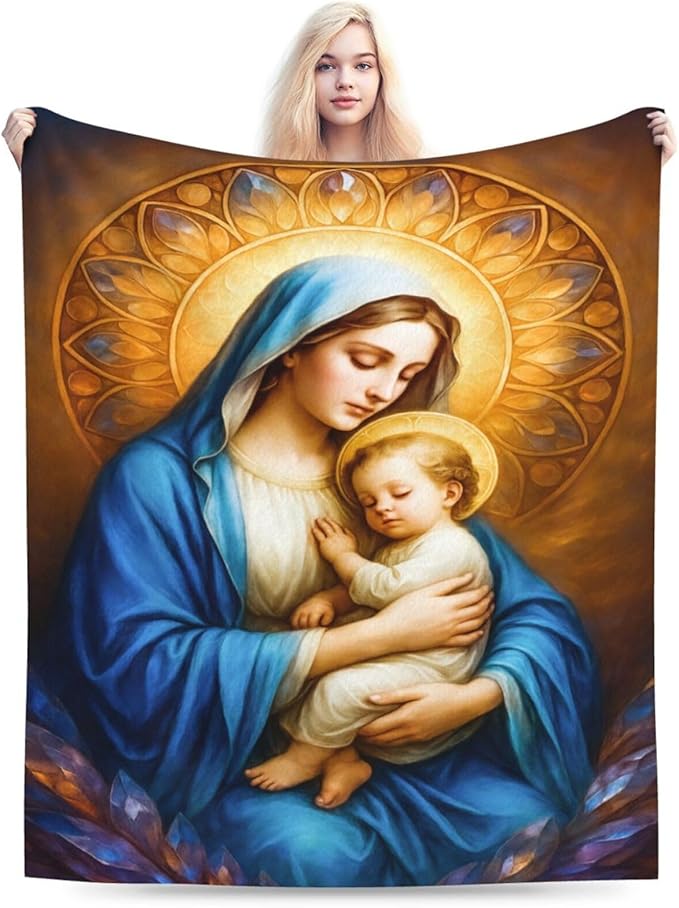 Virgin Mary Blanket Mother of God Throw Blanket Catholic Religious Soft Cozy Fleece Fuzzy Christian Stuffed Plush God Faith Flannel Gifts for Girls Women Boys Kids Adults 40''x50''