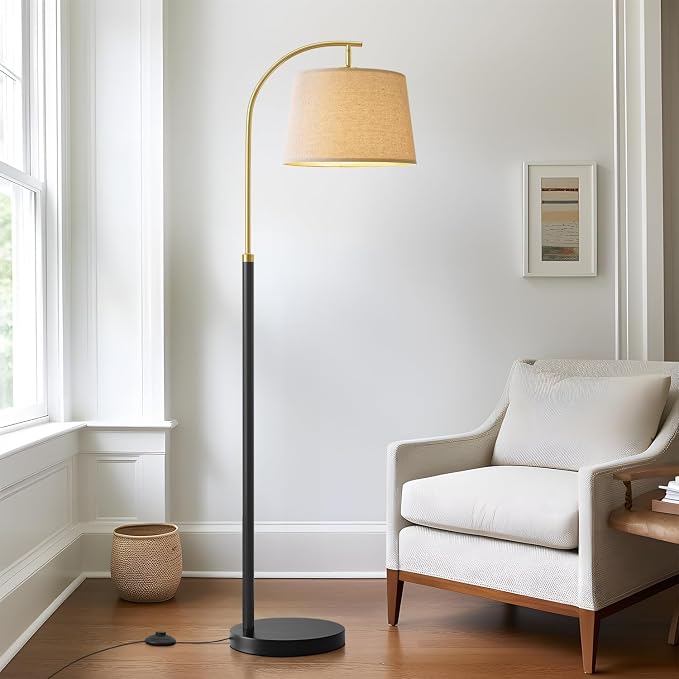 G-SAFAVA 62.5" Floor Lamps for Living Room with Foot Switch Arc Tall Standing Lamp for Bedroom Mid Century Modern Corner Gold Black Floor Lamps for Office Nursery Industrial Reading Light Room Lamp