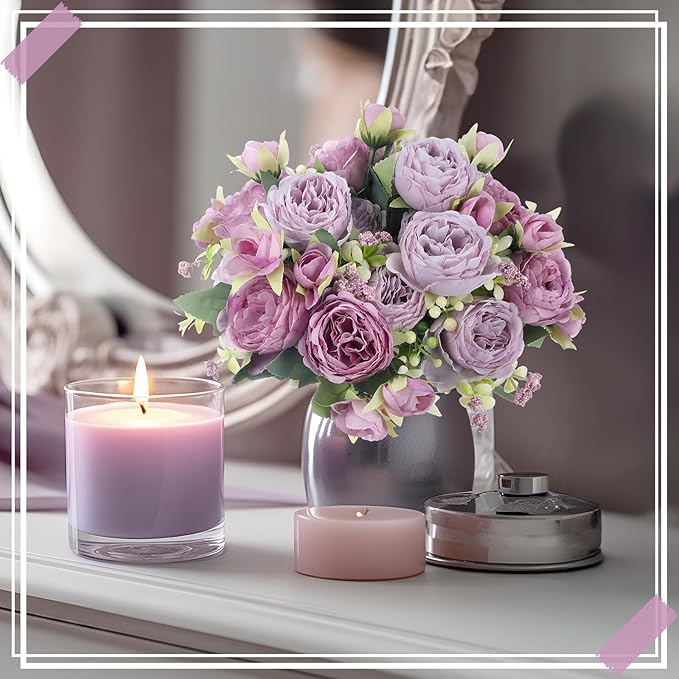 16 Bundles Artificial Peonies Silk Peonies Faux Flower Bouquet Fake Peony Flower Arrangements Table Centerpieces for Vase Wedding Party Boho Home Office Decoration Bulk (Purple)