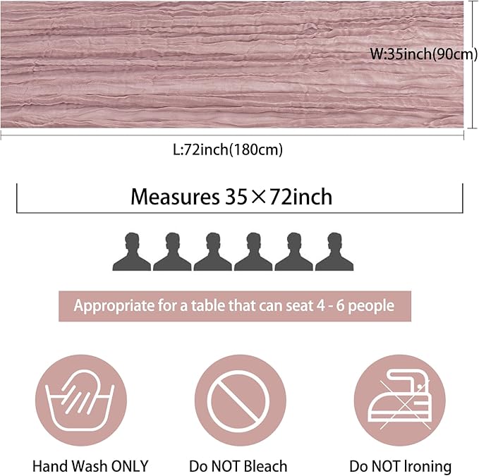 12 Pack Cheesecloth Table Runner 35x72 Inch Boho Gauze Rustic Cheese Cloth Long Romantic Table Runner for Wedding Bridal Shower Birthday Party Table Decor (Dusty Pink)