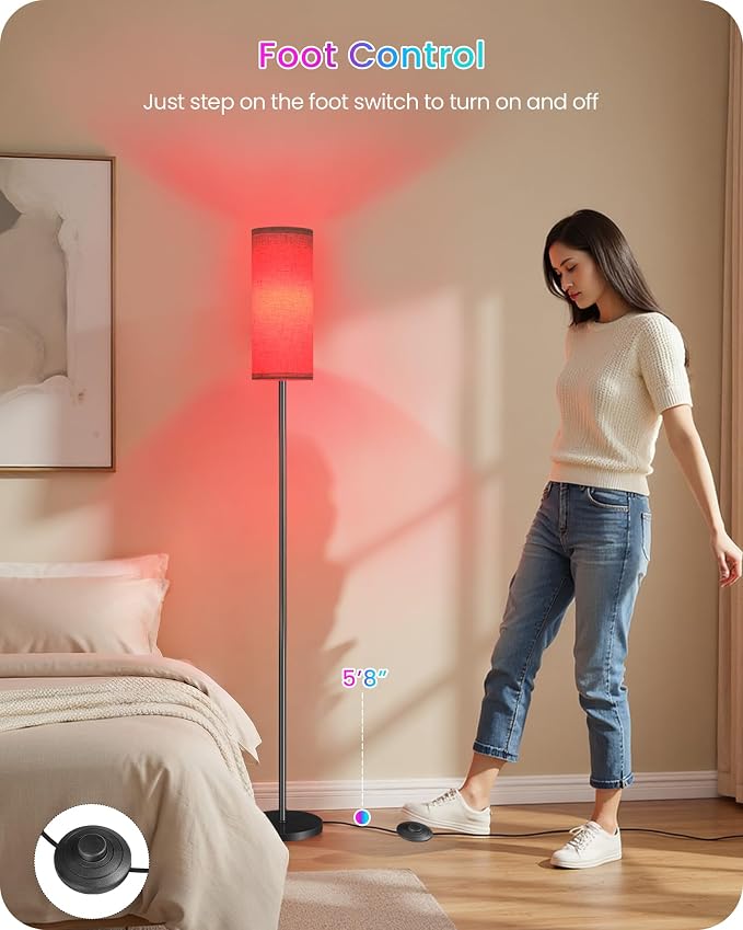 Dimmable Floor Lamp for Living Room with RGB Colors, Color Changing Ambient Lighting, Corner Standing Lamp for Bedroom - Remote, Foot Switch, Timer, Warm Cool White, 10W Smart Bulb Included RE06LD05W1