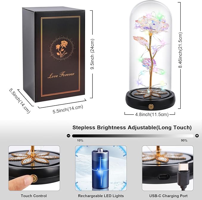 Beferr Birthday Gifts for Women Mom Rechargeable Galaxy Glass Roses Forever Preserved Flowers for Delivery Prime Smart Touch Light Up Rose in Dome Gift for Grandma Sister Wife Her Girlfriends Daughter