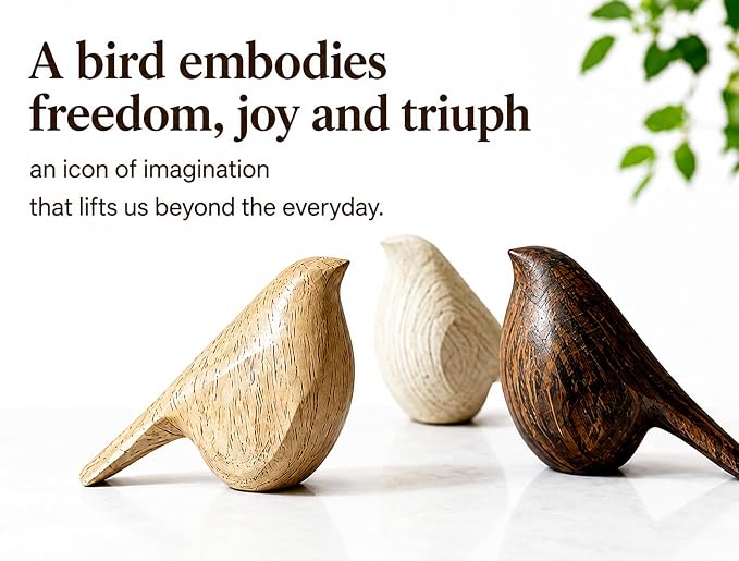 Natural Wood Bird Trio 4.1”L Set of 3 – Small Bird Sculptures & Animal Statues, Hand-Finished Modern Coffee Table Shelf Decor, Gift-Ready (3, Mixed)