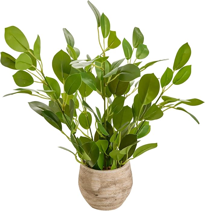 17.8'' Fake Plants Lifelike Ficus Artificial Plants in Rustic Spherical Pot Realistic Looking Faux Plants for Home Kitchen Bathroom Living Room Bedroom Office Indoor Decor