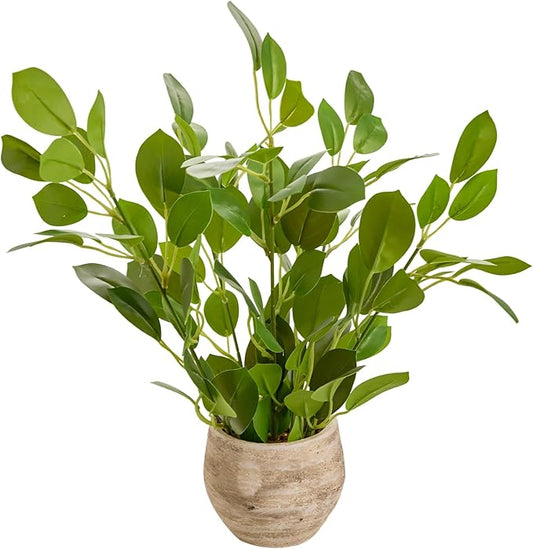 17.8'' Fake Plants Lifelike Ficus Artificial Plants in Rustic Spherical Pot Realistic Looking Faux Plants for Home Kitchen Bathroom Living Room Bedroom Office Indoor Decor