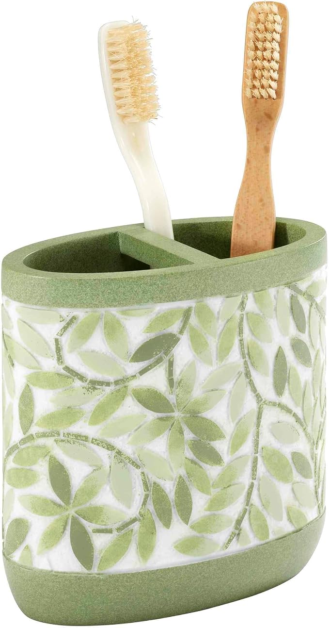 Avanti Linens - Bath Set, 2pc Countertop Accessories, Resin Toothbrush Holder & Lotion Pump (Stratford Collection, Green)