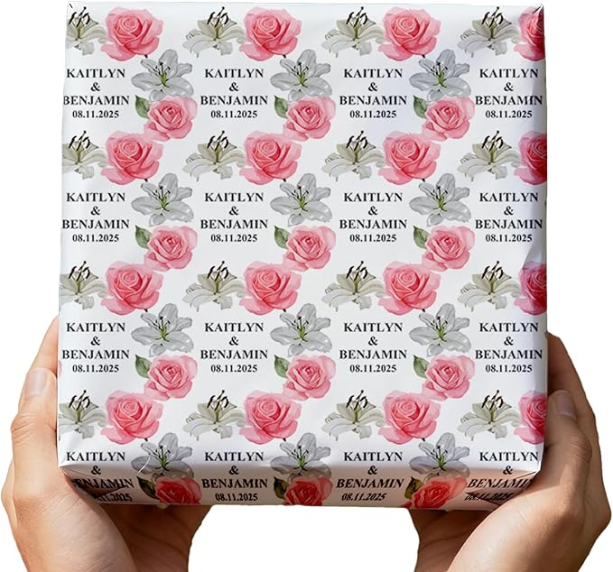 Fosteonix Custom Blooming Love Gift Wrapping Paper, Ideal for Couples Women Men, Personalized Floral Wrapping Paper for Christmas Birthday Wedding Party 58" x 23" Gift Wrap Roll