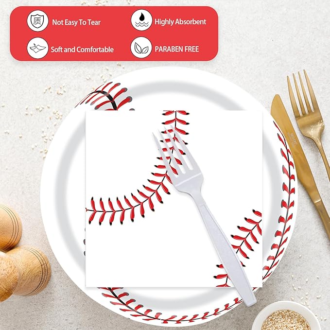 72 Pcs Baseball Paper Plates and Napkins - Disposable Party Plates and Napkins Tableware Set for Sports Theme Birthday Party, Baby Shower - Serves 24