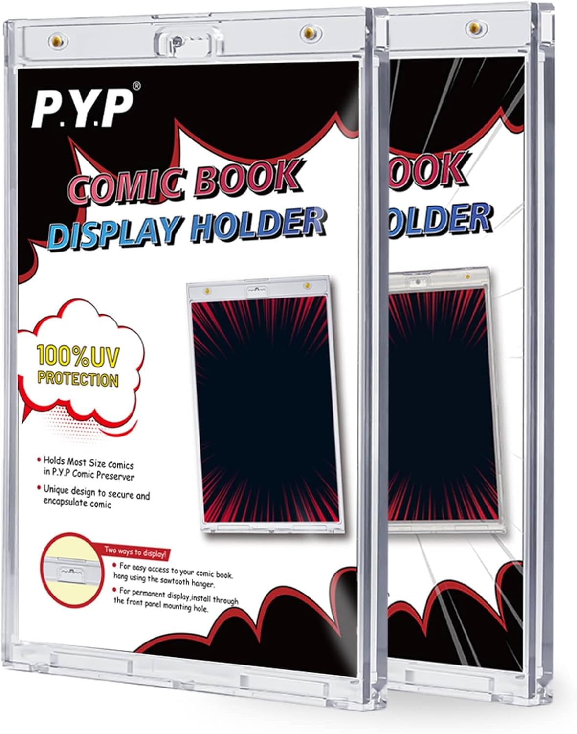 Skiennix Magnetic Comic Book Display Cases - Crystal Clear UV Protection Holders | 2-Pack, Wall Mountable