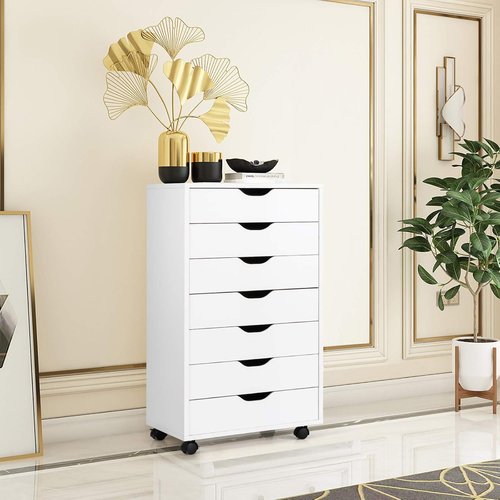 Regine Switzerland 7-Drawer Filing Cabinet - Mobile Vertical Office Storage with Wheels | White Finish