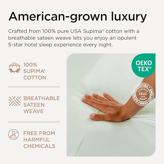 Threadmill Supima Cotton Queen Sheet Set, 1200 Thread Count Queen Sheets for Queen Mattresses, 4 Piece American Luxury Bed Sheets, Sateen Hotel Quality Sheets with Elasticized Deep Pocket, Seaglass