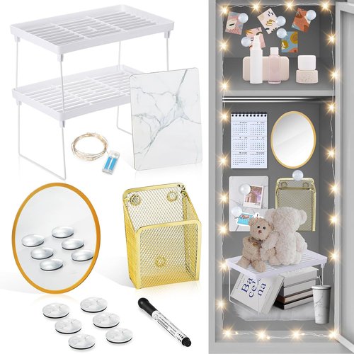 Honoson Locker Organizer Kit - 13 Pcs Marble Print Whiteboard, Plush Rug, Magnetic Cup & More