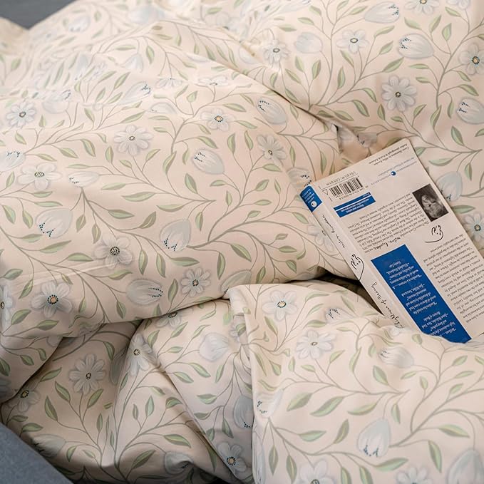 EAVD Botanical Floral Duvet Cover King Soft 100% Cotton Garden Green Floral Tree Branches Pattern Bedding Set with 2 Pillowcases Vintage Floral Comforter Set with Zipper Closure