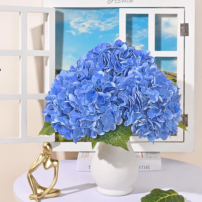 MARTINE MALL 3Pcs 21in Hydrangea Artificial Flowers, Latex Real Touch Hydrangeas Lifelike Large Hydrangea Flowers for Home Decor Party Arrangements Wedding Bouquets Centerpieces (Dark Blue)