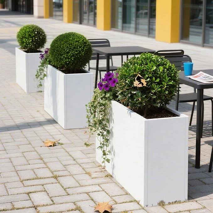 White Metal Planter Box 30" x 12" x 24" for Outdoor Plants Galvanized Steel Outdoor Planter Spliced Rectangular Flower Box with Partitions for Outside,Indoor,Garden (White, 30 * 12 * 24)