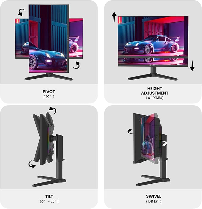 CRUA 27” 540Hz Gaming Monitor, IPS FHD(1920x1080P), AMD FreeSync, 120% sRGB, Height/Pivot/Rotating/Tilt Adjustable Vertical Monitor, HDMI 2.1 + DP 1.4, Wall Mount Install-Black