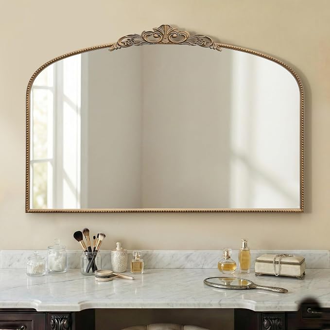 Micasso Large Vintage Gold Mirror: 48"x33" French Baroque Antique Arched Mirror - Traditional Ornate Decorative for Wall/Fireplace/Mantel/Entryway/Bathroom/Hallway - Home Decor for Living Room