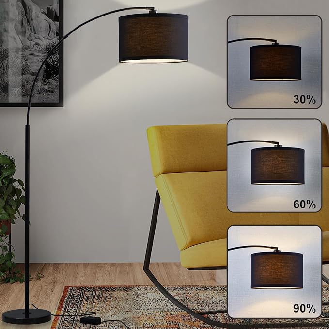 Luvkczc Arc Floor Lamps for Living Room, Dimmable Floor Lamp with Adjustable Head, Black Finish Modern Floor Lamp, Over Couch Tall Standing Hanging Light for Reading, Bedroom, Office, Bulb Include