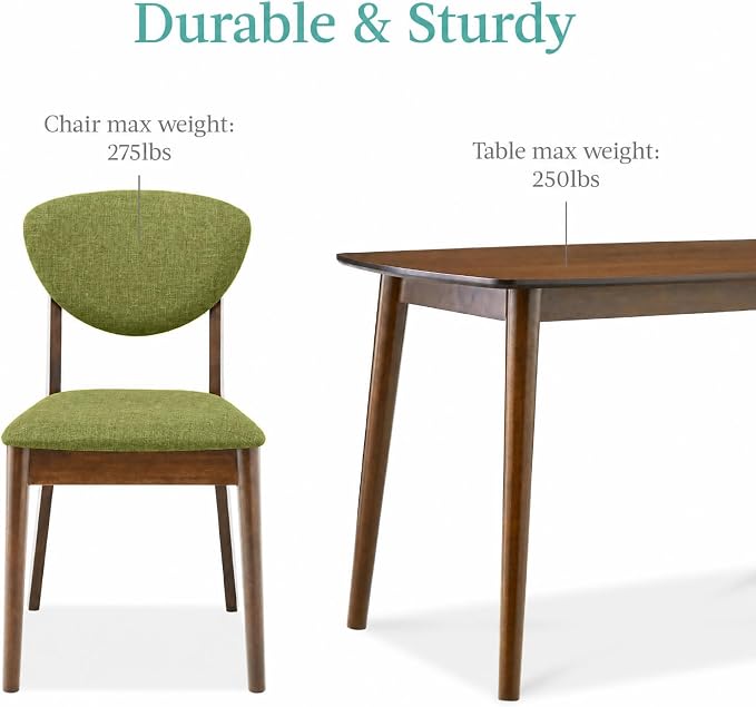 Best Choice Products 5-Piece Dining Set, Compact Mid-Century Modern Table & Chair Set for Home, Apartment w/ 4 Chairs, Padded Seats & Backrests, Wooden Frame - Walnut/Olive Green