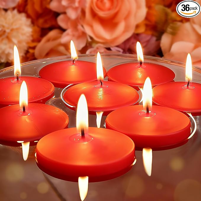 3 inch Floating Candles 36 Packs Red Floating Candle for Centerpieces 8-9 Hours Floating Candles 3” Water Candles for Cylinder Vases, Pool, Wedding, Christmas, Party