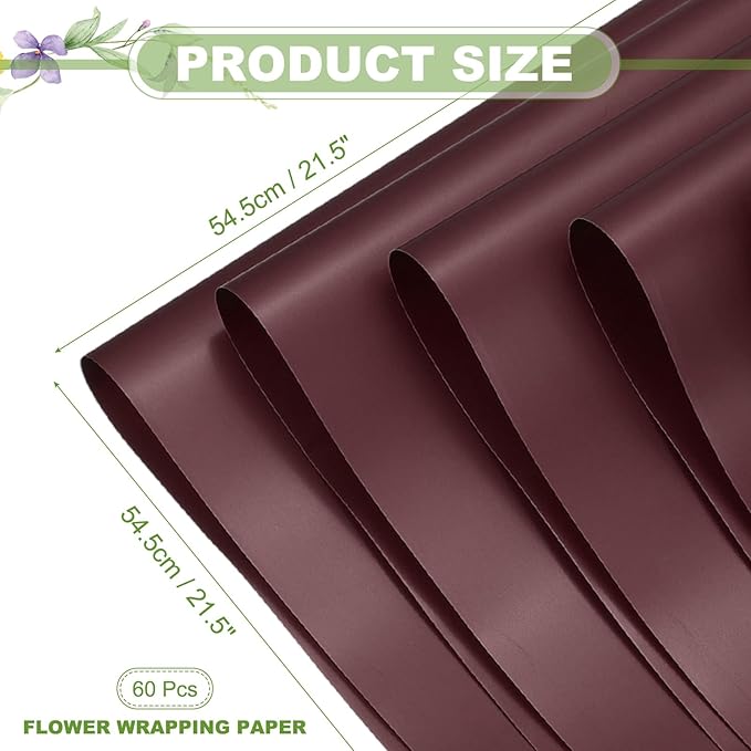 uxcell 60 Sheets Flower Wrapping Paper, 21.5" x 21.5" Waterproof Floral Bouquet Wrapping Papers Florist Supplies for Wedding Party Gift Packaging DIY Crafts, Brown