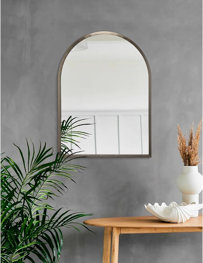 Arch Bathroom Mirror, Metal Frame Wall Mounted Mirror Coffee Vanity Wall Mirror for Bedroom, Entryway, Living Room Vanity 20"x16"