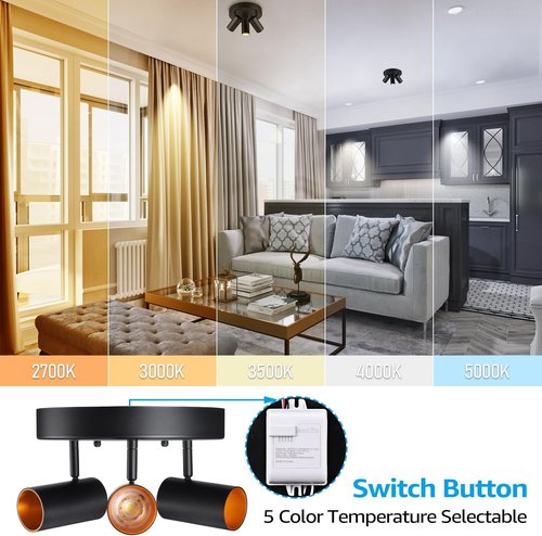 LEONLITE 36W LED Directional Ceiling Spotlight - Dimmable Adjustable Accent Light | Black, 3200lm, 5CCT
