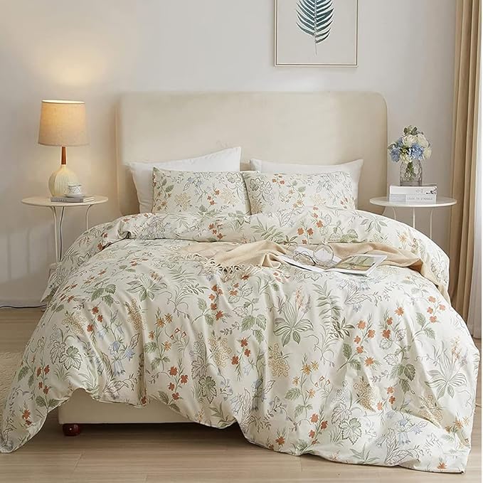 HighBuy Garden Floral Duvet Cover King Size Soft Bedding Comforter Cover with Zipper Ties,Paisley Jacquard Floral Hotel Quality,1 Duvet Covers and 2 Pillowcases,King Bed Set