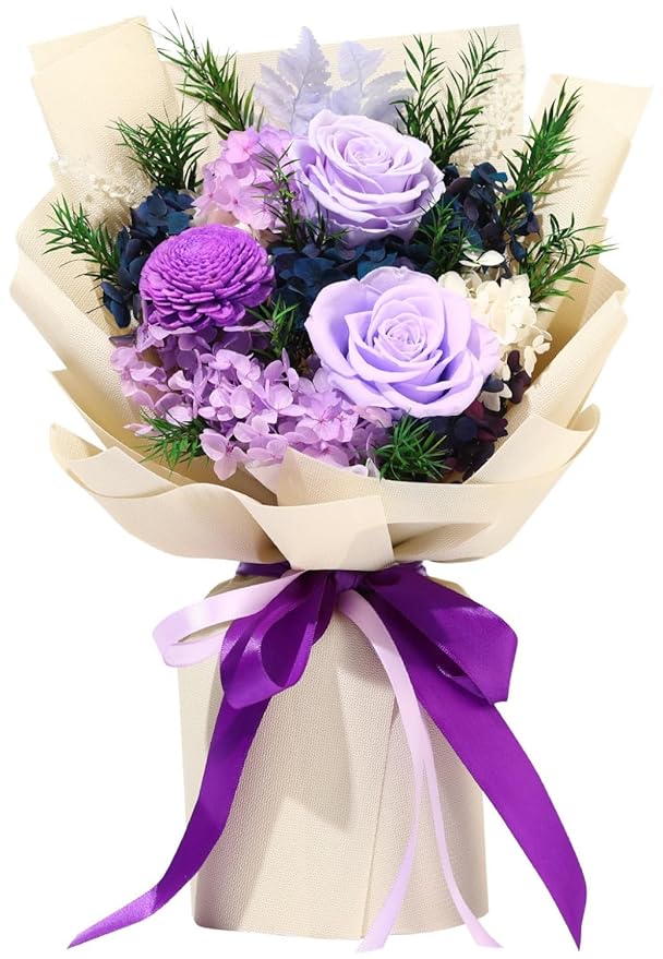 Jtoder Forever Flowers for Delivery, Preserved Blue Flower Bouquets, Long Lasting Purple Roses, Gifts Bouquet for Mother Wife Girlfriend on Festivals Birthday Anniversary