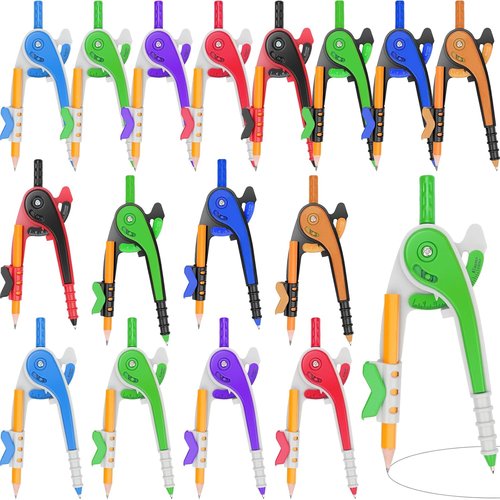 Skiennix 16 PCS Math Compass Set - 6 Inch Plastic Drawing Compass with Pencils for Geometry and Art