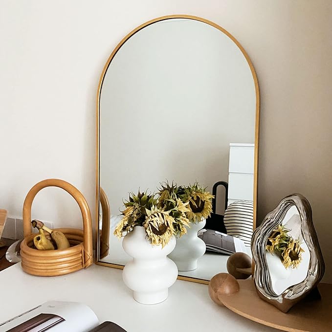 HARRITPURE 2Pcs Arched Bathroom Mirror Wall Mounted Mirror Aluminum Alloy Frame for Bathroom,Vanity Mirror Home Decor for Bathroom Bedroom Living Room Entryway (Gold, 20"*30")