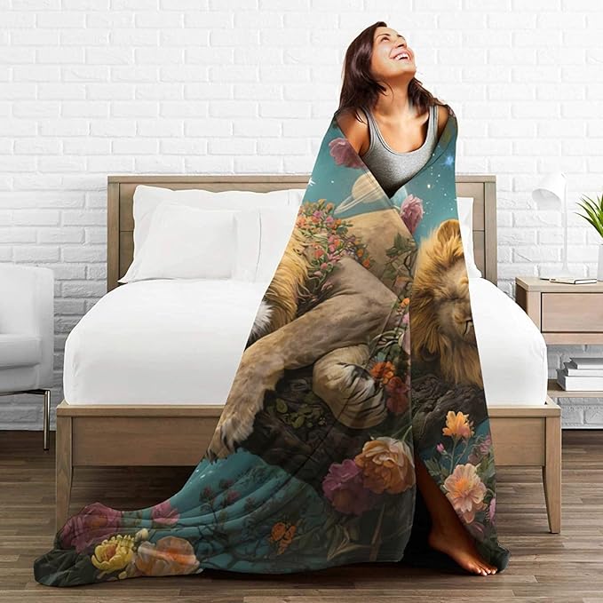 Lion Blanket Lion Throw Blanket Animal Soft Cozy Fleece Fuzzy Stuffed Plush Flannel Gifts for Girls Women Boys Kids Adults 60"X80"