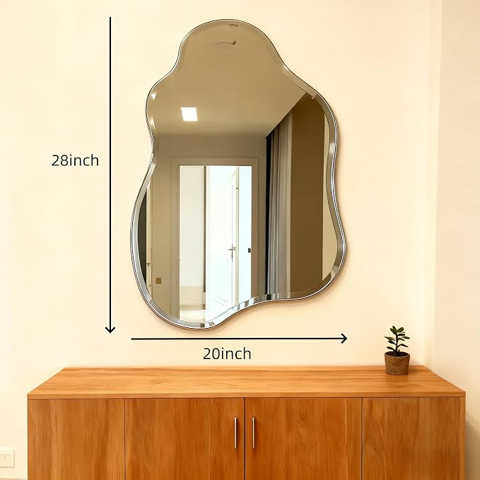 20x28 Inch Frameless Irregular Wall Mirror, Beveled Edge Decorative Vanity Mirror for Bathroom, Bedroom, Entryway