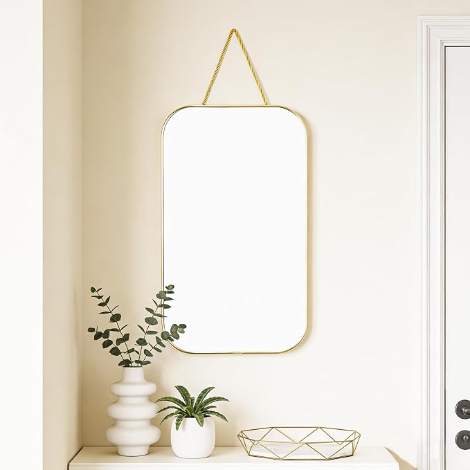 Gold Rectangular Wall Mirror, 15.6x9.2 Inch Modern Decorative Wall Mirror, Suitable for Bathrooms, Hallways, Entryways, and Other Spaces(15.6x9.2 inch) (Gold)