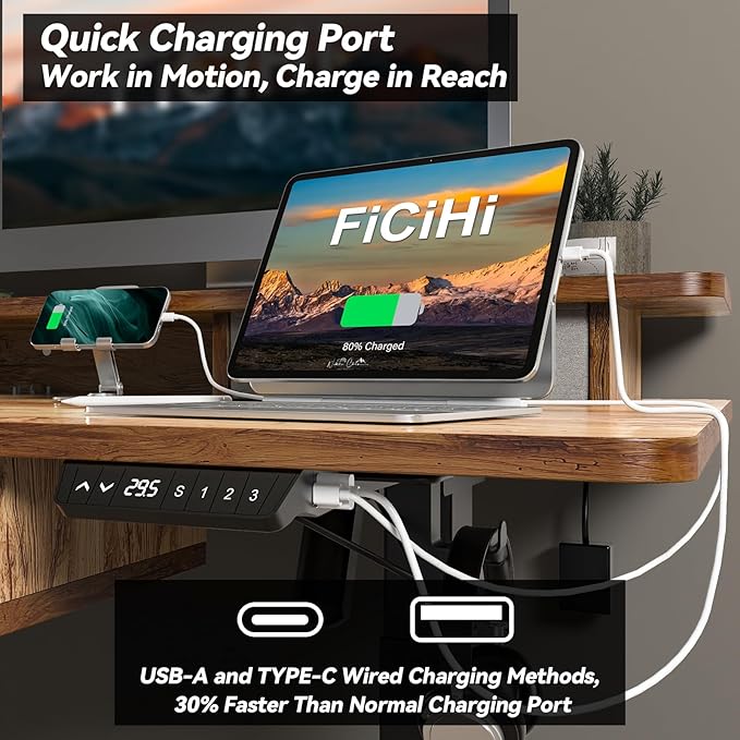 FiCiHi Adjustable Height Standing Desk with 4 Drawers,48 x 30 inches Electric Sit Stand Home Office Desk with Two Tiers, 3 Memory Presets, Monitor Stand Riser, USB A/C Charging Port